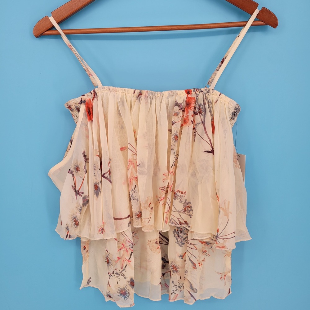 NWT Bishop Young Floral Tiered Cami Top Cream Flutter Layered Boho Cottagecore